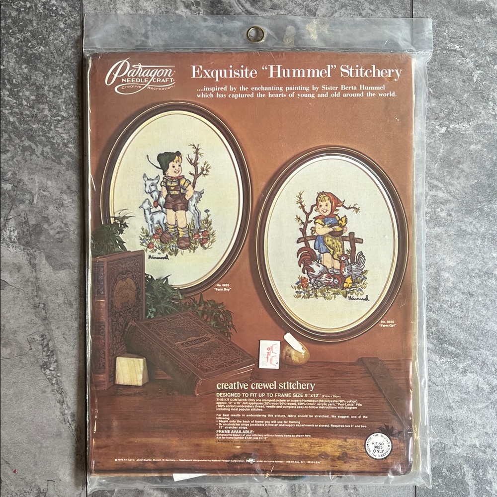 Vintage Deadstock “Hummel” Crewel Stitchery Kit new in unopened sleeve 9” X 12”